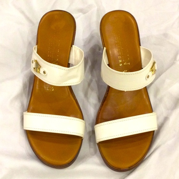 White Wedge Slide Heels Size 8.5 - Picture 1 of 8